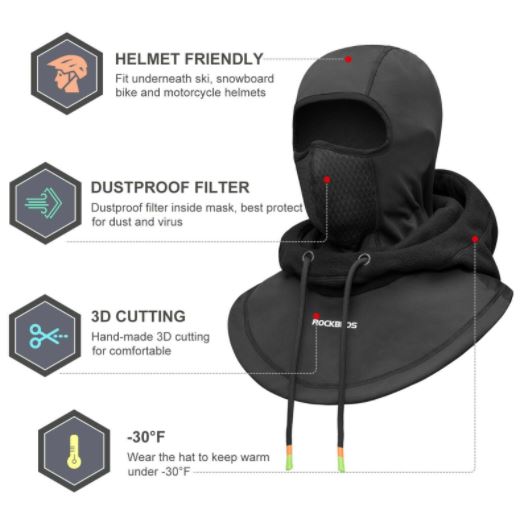 ROCKBROS Slidinėjimo kaukė Thermo Fleece Balaclava Winter Cap Balaclava Under Helmet