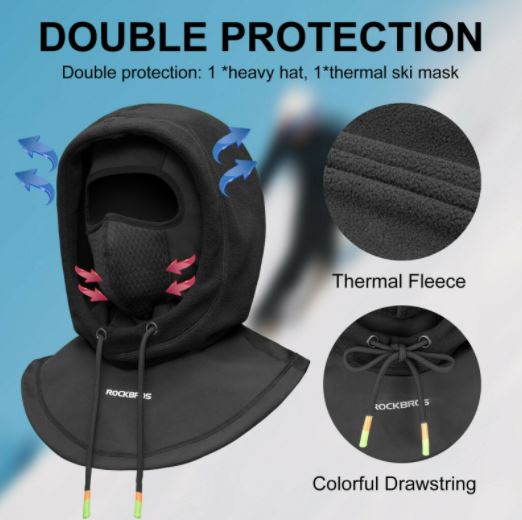 ROCKBROS Slidinėjimo kaukė Thermo Fleece Balaclava Winter Cap Balaclava Under Helmet