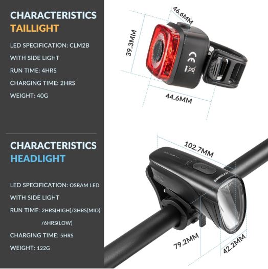 ROCKBROS dviračio žibintų rinkinys 200M apšvietimas StVZO galinis žibintas LED IPX5 dviračio lempa