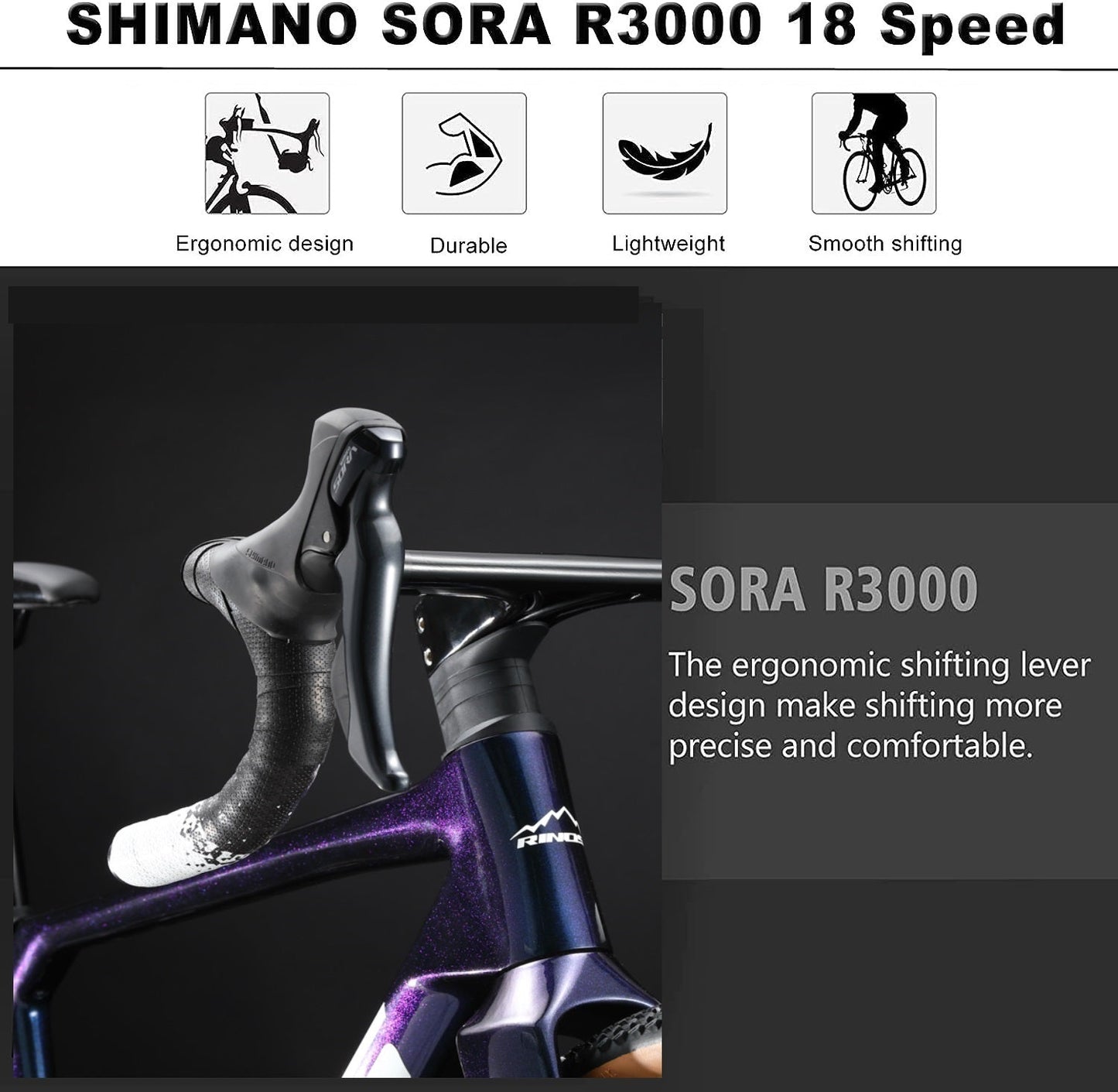 RINOS Karbono plento dviratis 700C Shimano SORA R3000 18 greičių Odin 1.0