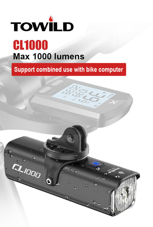 TOWILD CL1000 dviračio lemputė naktiniam važiavimui, suderinama su Garmin / GoPro Mount 1000 Lumen Bright dviračio priekiniu žibintu, 4000 mAh baterija, vandeniui atsparus dviračio žibintas, skirtas priemiesčiams